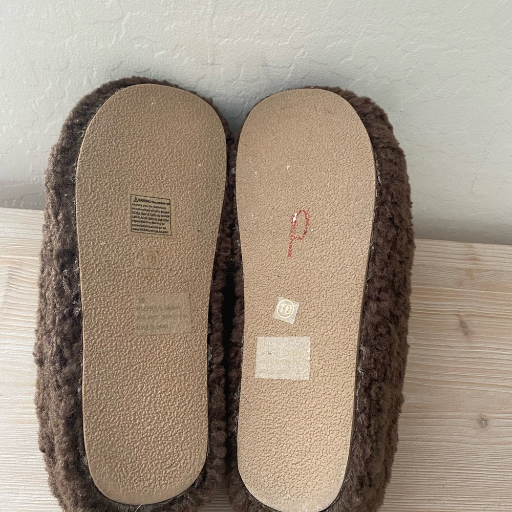 Celine Brown Fuzzy Slippers with Cream Logo - Picture 6 of 7